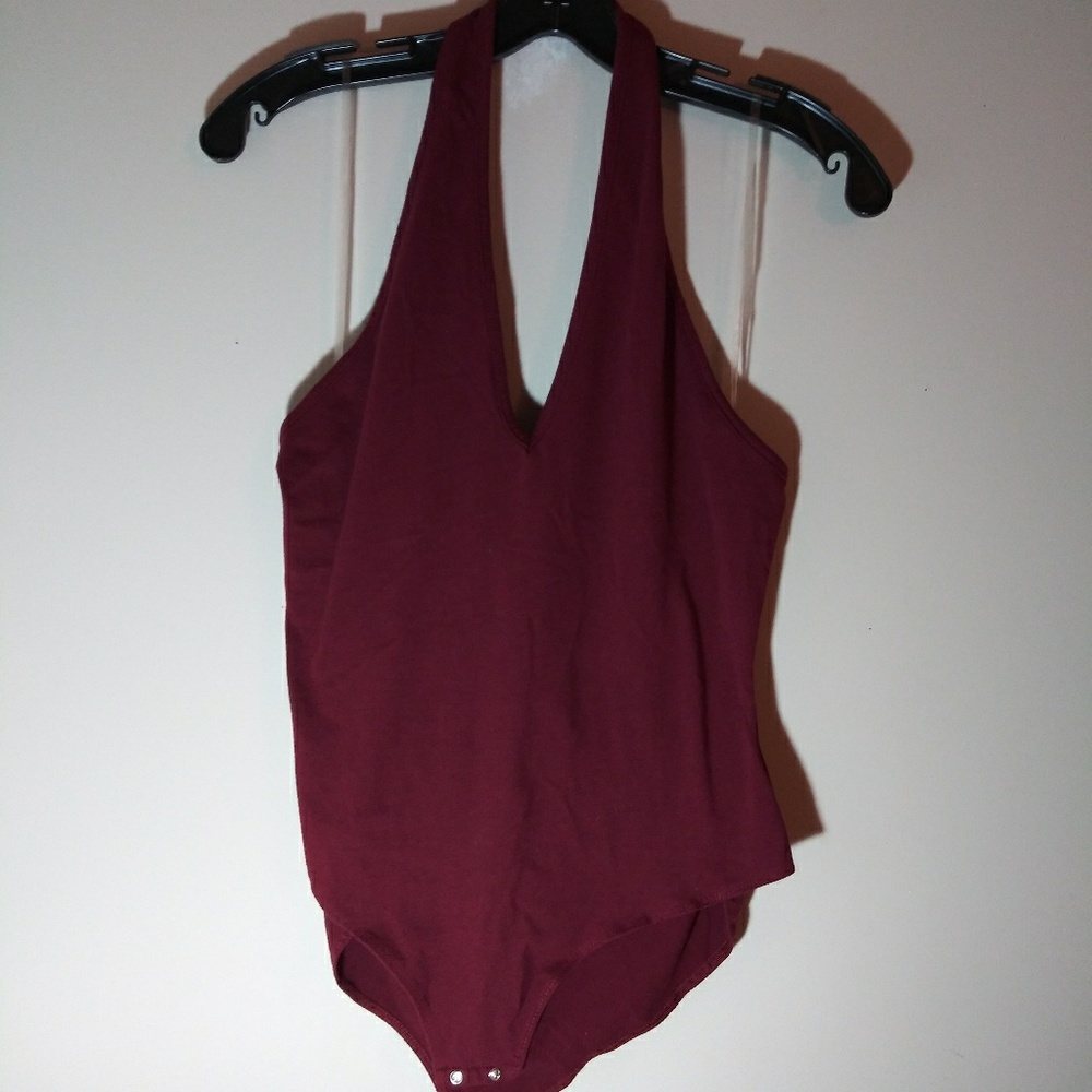 Burgundy halter top bodysuit